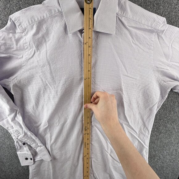 David Donahue Button Up Shirt Purple Check 16.5 34/35 Trim Fit Woven Adult Men - Picture 3 of 14